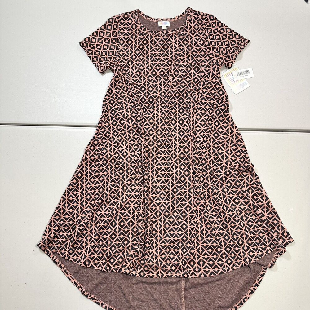 LuLaRoe Womens XXS Carly Dress SS Mermaid Swing High Low Hem Geometric Print